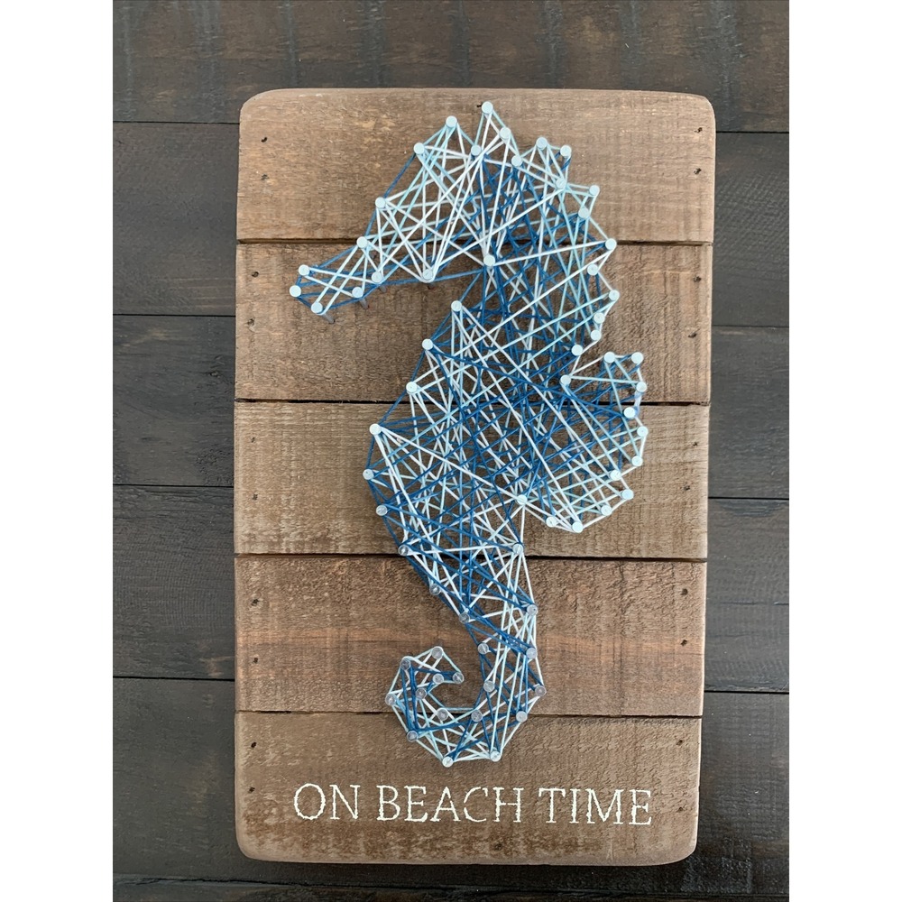 Seahorse String Art Wood Box Sign Primitives By Kathy Beach Time Blue NEW (A15)